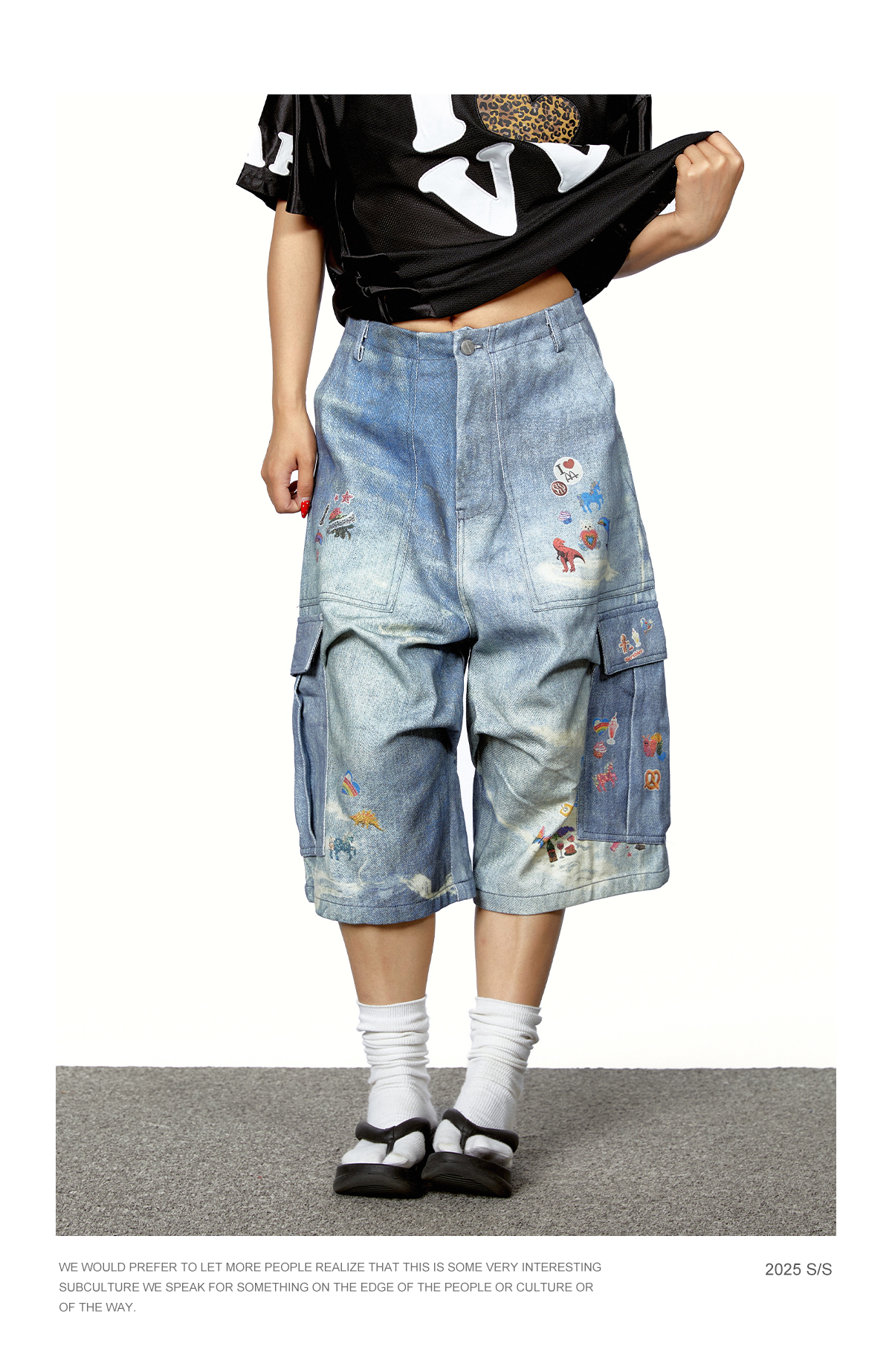 Denim Graffiti Cropped Jeans