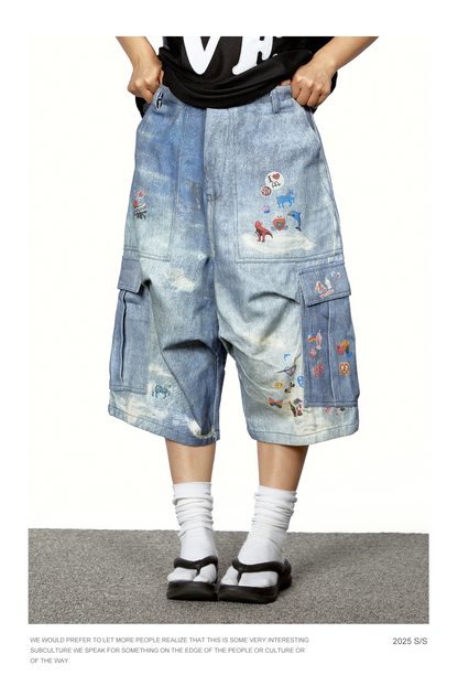 Denim Graffiti Cropped Jeans