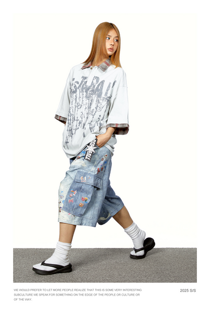Denim Graffiti Cropped Jeans