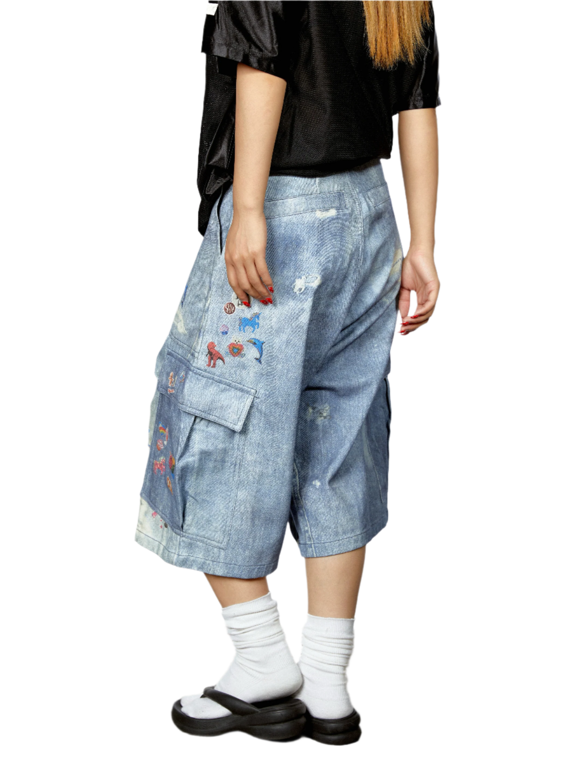 Denim Graffiti Cropped Jeans