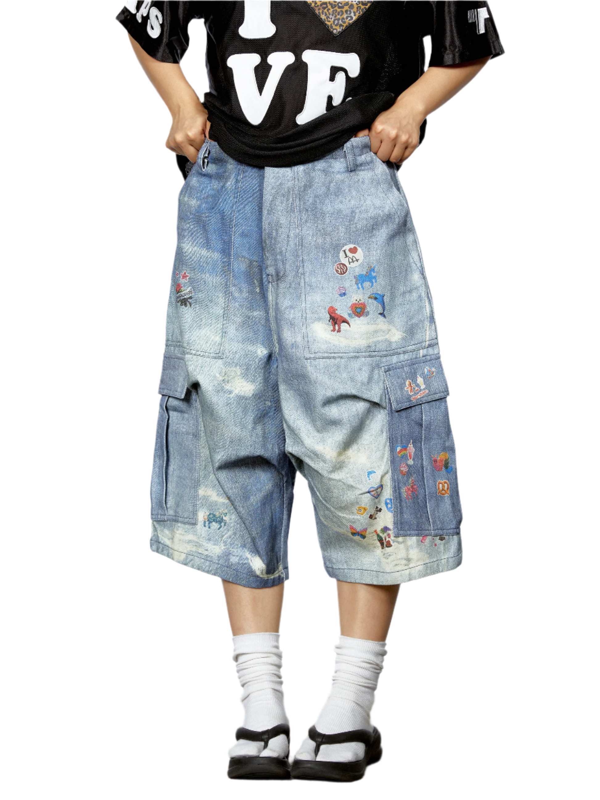 Denim Graffiti Cropped Jeans