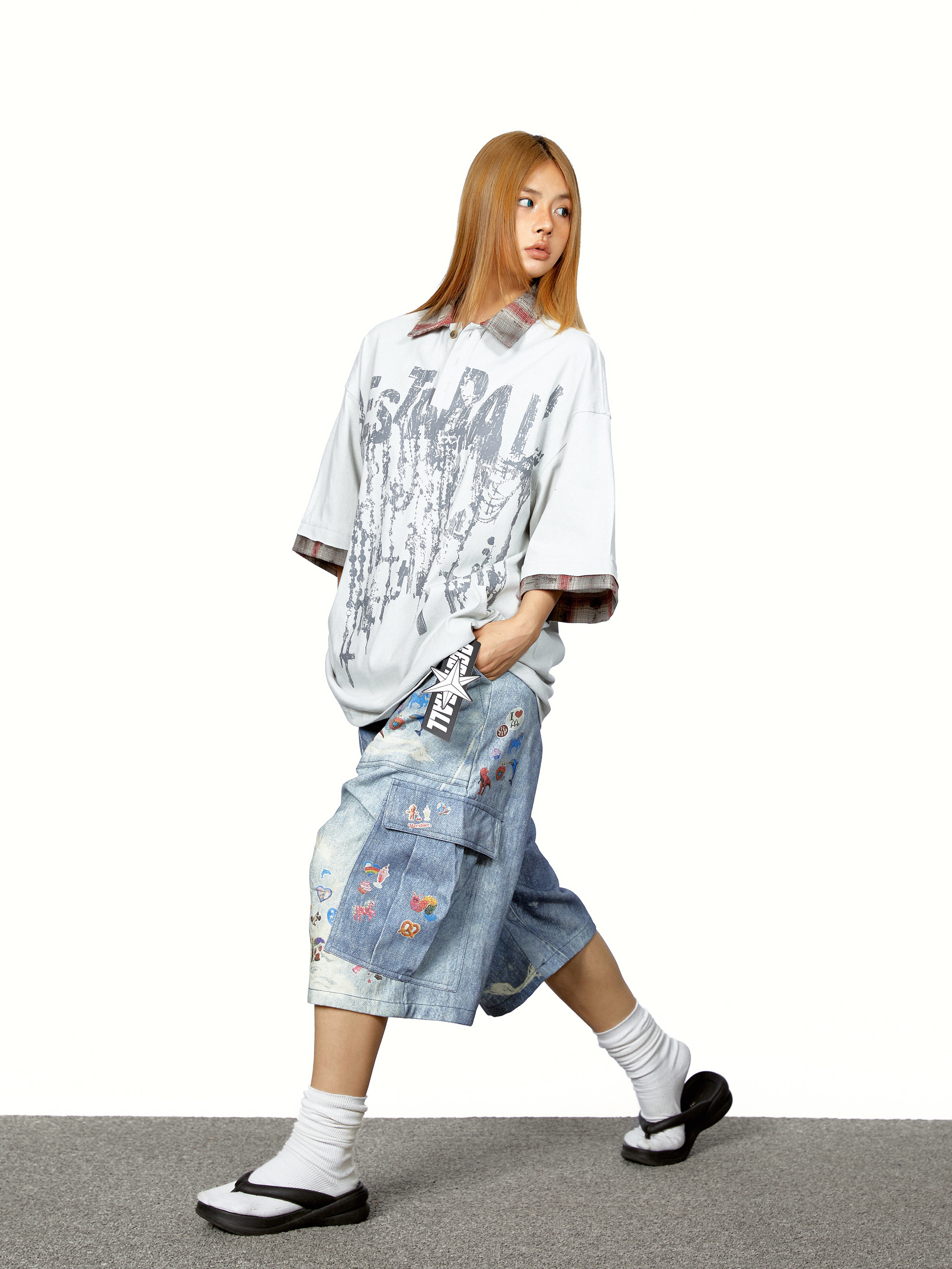 Denim Graffiti Cropped Jeans